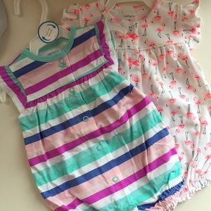 Two snap front rompers